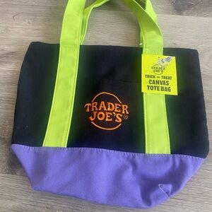 Trader Joe's Canvas Tote Bag - Black, Neon Green & Purple